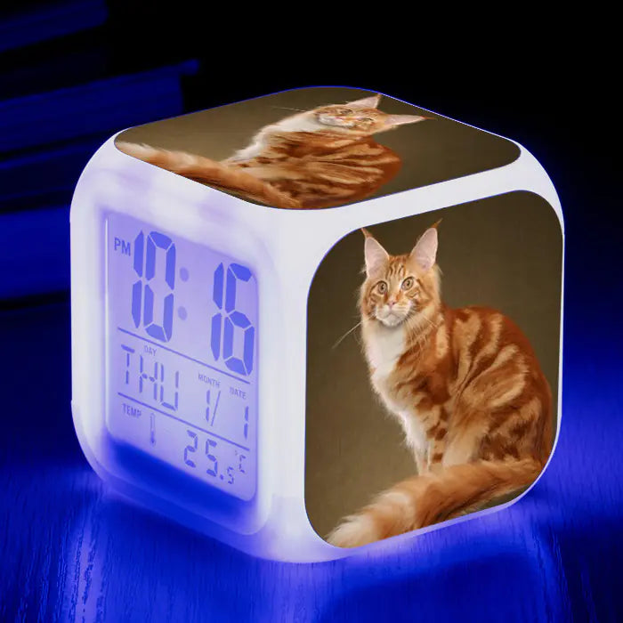 Cute Animal Cat-themed Colorful Square Alarm Clock