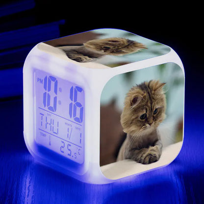 Cute Animal Cat-themed Colorful Square Alarm Clock