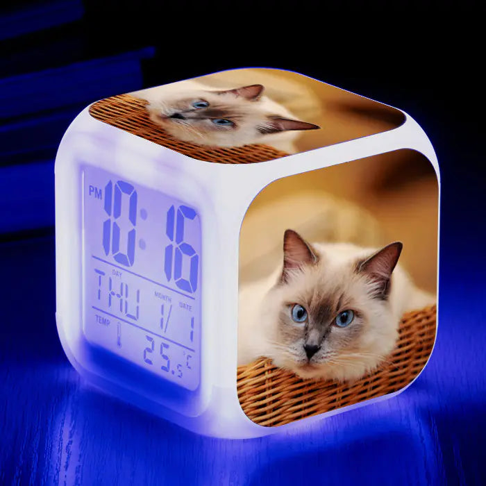 Cute Animal Cat-themed Colorful Square Alarm Clock