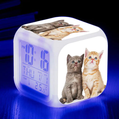 Cute Animal Cat-themed Colorful Square Alarm Clock