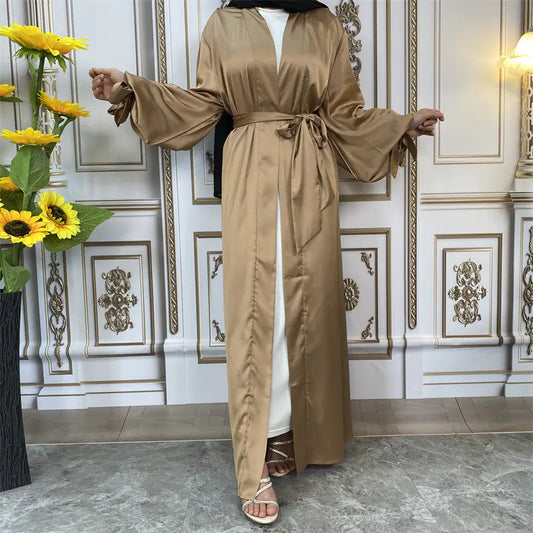 Thin Satin Tie Lantern Cuffs Cardigan