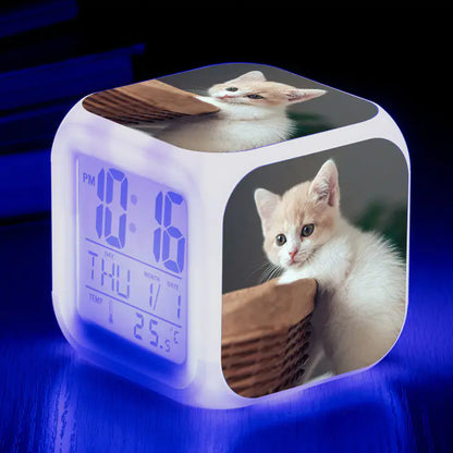Cute Animal Cat-themed Colorful Square Alarm Clock
