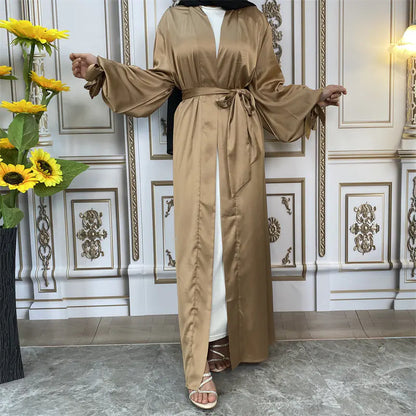 Thin Satin Tie Lantern Cuffs Cardigan