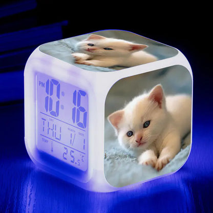 Cute Animal Cat-themed Colorful Square Alarm Clock