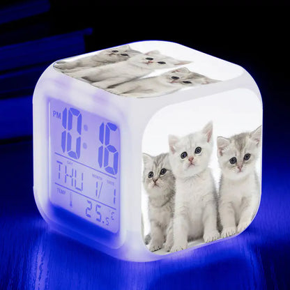 Cute Animal Cat-themed Colorful Square Alarm Clock