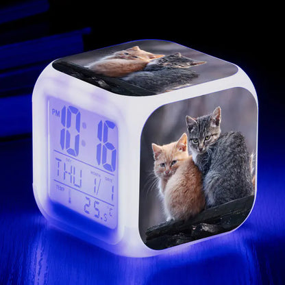 Cute Animal Cat-themed Colorful Square Alarm Clock
